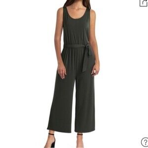 NWT H HALSTON Women's Scoop Neck Belted Jumpsuit In Deep Evergreen, size XS